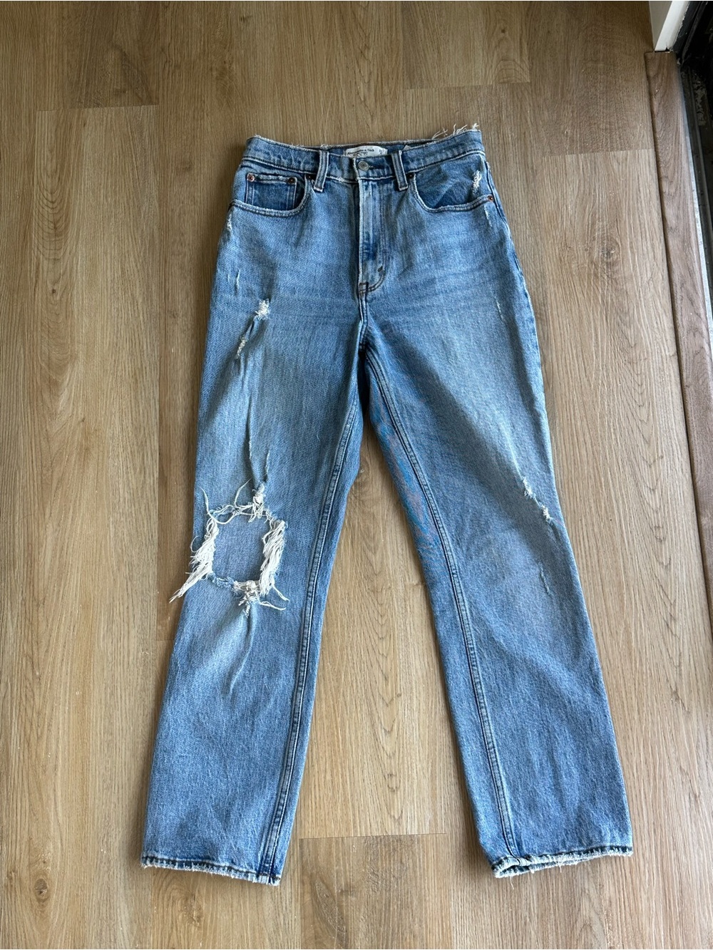 Abercrombie & Fitch Light Blue Distressed Straight-Leg Jeans